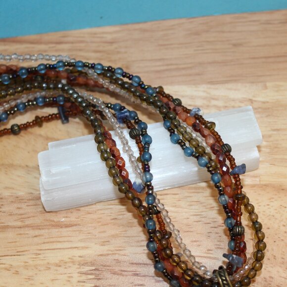 Vintage Avon SP Multistrand Bead Adjustable Necklace Enamel Rhinestone Pendant - Picture 2 of 6